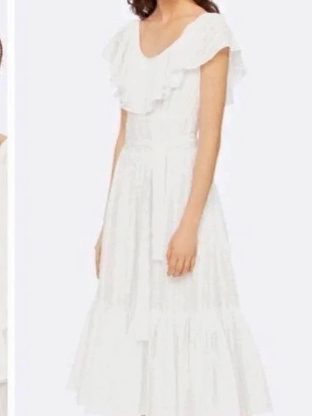 Tory Burch Cotton White Stripe Ruffle Midi Dress